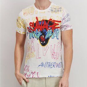 ❤️ Guess Men Crew Neck Short Sleeves Graffiti Savage Graphic White T-Shirt M